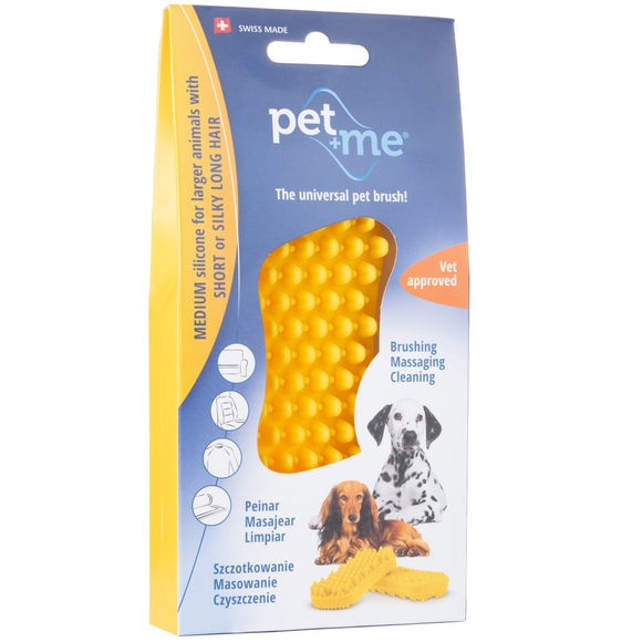 Pet+Me Medium Silicone Brush Yellow – Versatile Gentle Grooming Tool for All Fur Types