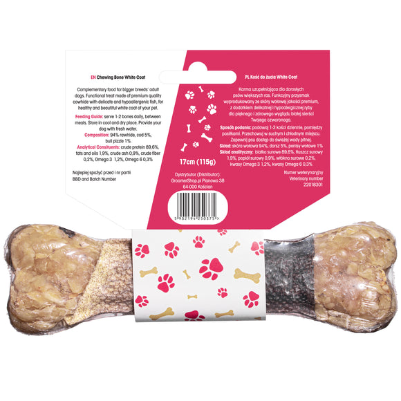 Lovi Food White Coat Chewing Bone – Cod-Infused Dental Treat, Large Size, Stain-Resistant Formula