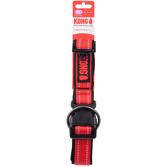KONG Nylon Collar Red XL – Reflective Stitching, Durable Adjustable Design for Safety