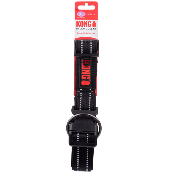 KONG Nylon Collar Black – XL Size with Reflective Stitching, Durable and Adjustable Design