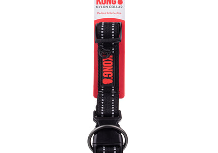 KONG Nylon Collar Black – XL Size with Reflective Stitching, Durable and Adjustable Design