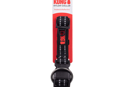 KONG Nylon Collar Black – Reflective Stitching, Medium Size, Durable and Adjustable Design