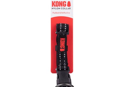 KONG Nylon Collar Black – XL Size with Reflective Stitching, Durable and Adjustable Design