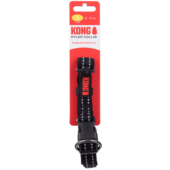 KONG Nylon Collar Black – XL Size with Reflective Stitching, Durable and Adjustable Design