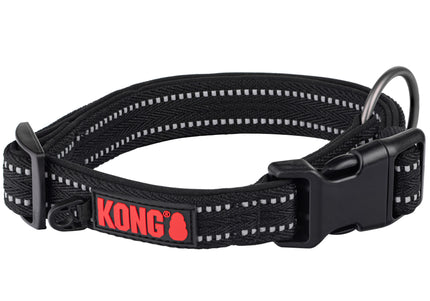 KONG Nylon Collar Black – XL Size with Reflective Stitching, Durable and Adjustable Design