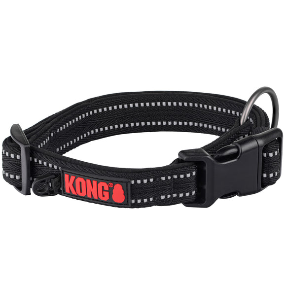 KONG Nylon Collar Black – XL Size with Reflective Stitching, Durable and Adjustable Design