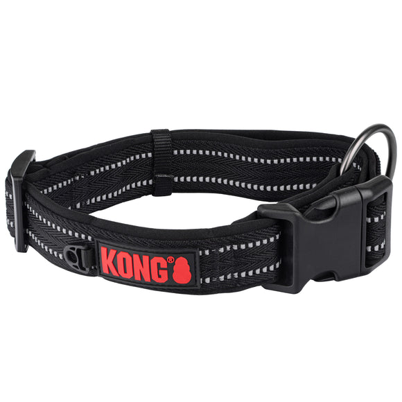 KONG Nylon Collar Black – XL Size with Reflective Stitching, Durable and Adjustable Design