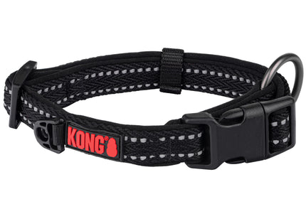 KONG Nylon Collar Black – XL Size with Reflective Stitching, Durable and Adjustable Design