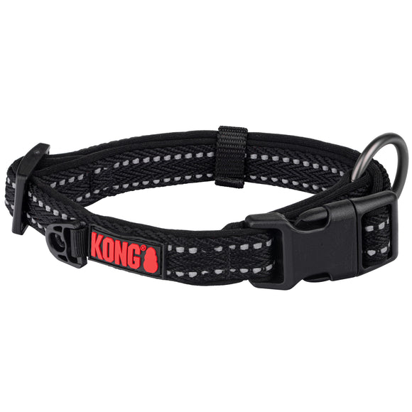 KONG Nylon Collar Black – XL Size with Reflective Stitching, Durable and Adjustable Design