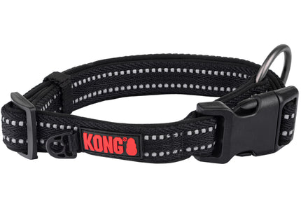 KONG Nylon Collar Black – Reflective Stitching, Medium Size, Durable and Adjustable Design