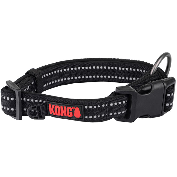KONG Nylon Collar Black – Reflective Stitching, Medium Size, Durable and Adjustable Design