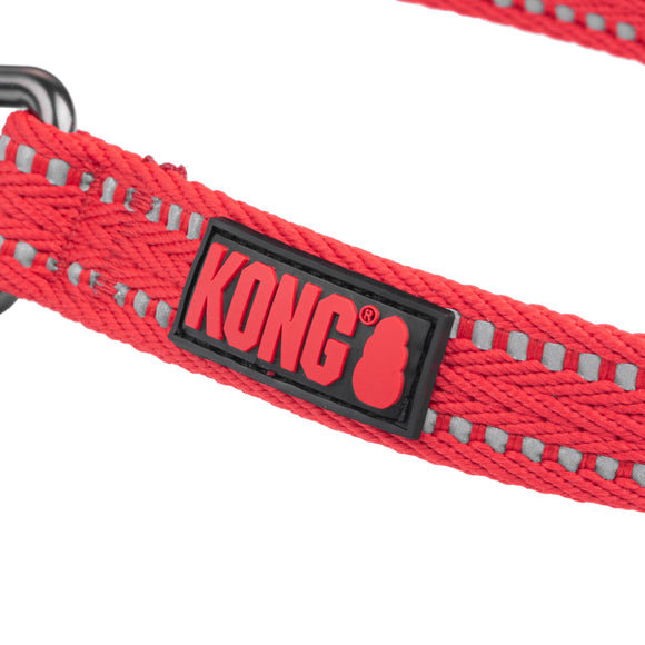 KONG Adjustable 5-in-1 Nylon Leash – Reflective Stitching, 200cm, Red, Versatile Design