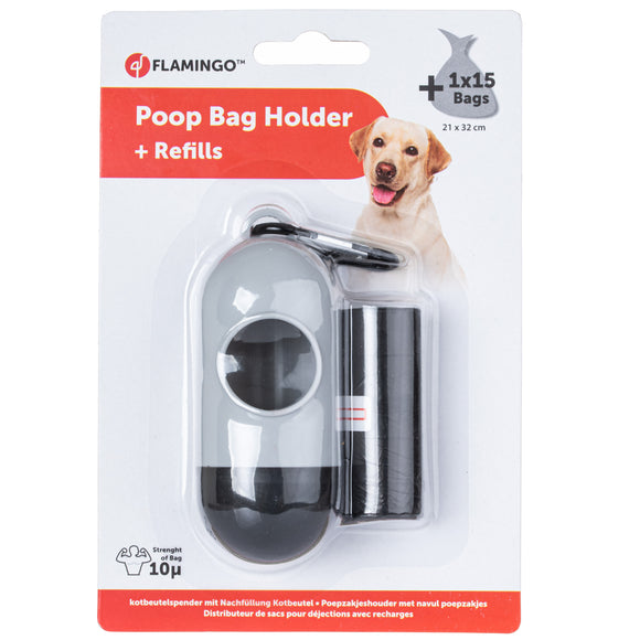 Flamingo Rox Poop Bag Holder – Compact Dispenser with 15 Leak-Resistant Bags Included