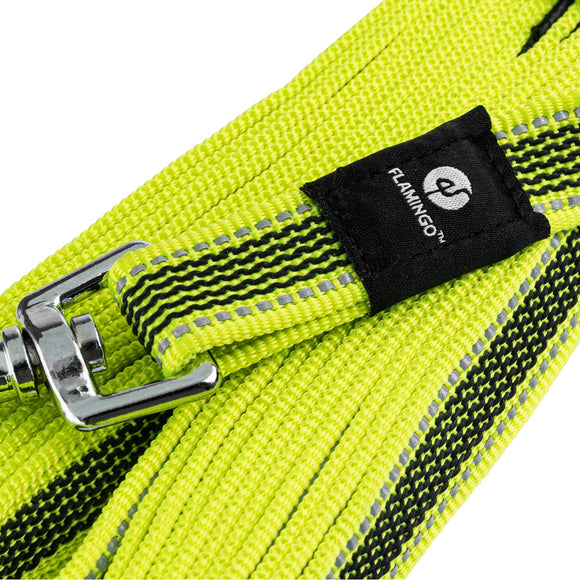 Flamingo Xeno Training Tracking Leash – Neon Yellow, 10m, Rubber Lined, High-Visibility Design