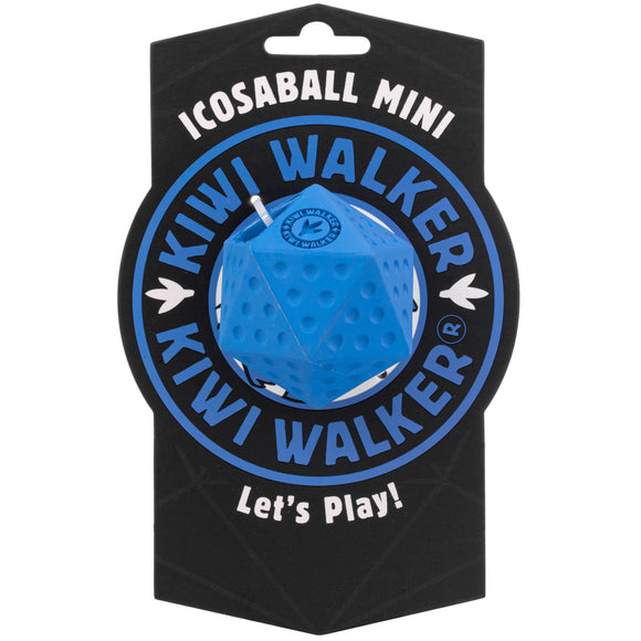 Kiwi Walker Let's Play Icosaball Mini – Blue Geometric Treat Dispensing Toy, Compact and Durable Design