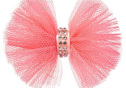 Blovi Red Tulle Grooming Bow with Rhinestones – Elegant Decorative Accessory