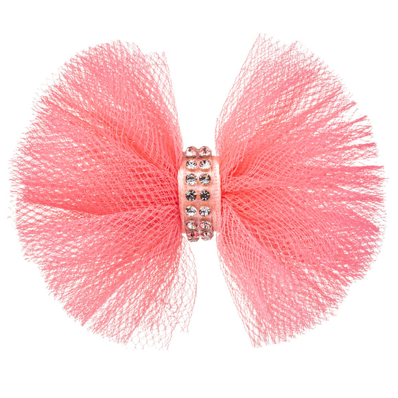 Blovi Red Tulle Grooming Bow with Rhinestones – Elegant Decorative Accessory