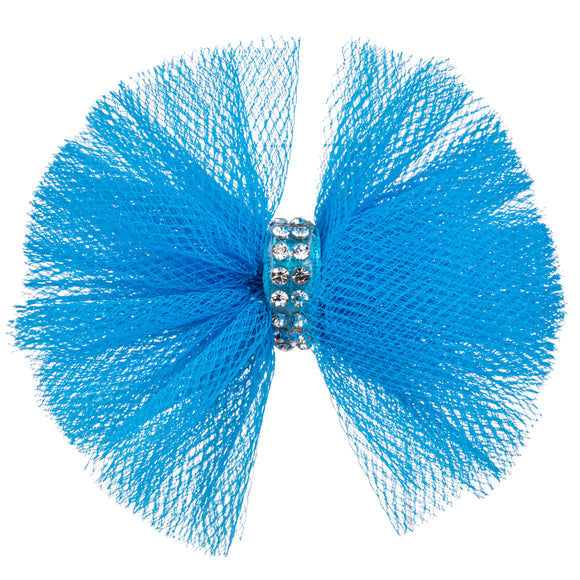 Blovi Red Tulle Grooming Bow with Rhinestones – Elegant Decorative Accessory