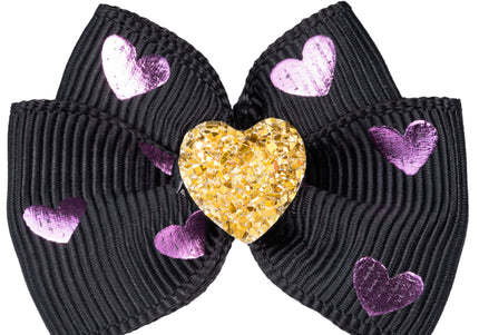 Blovi Bow Glamour Colorful Grooming Bow – White with Gold Heart Accent, Decorative Touch