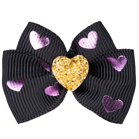 Blovi Bow Glamour Colorful Grooming Bow – White with Gold Heart Accent, Decorative Touch