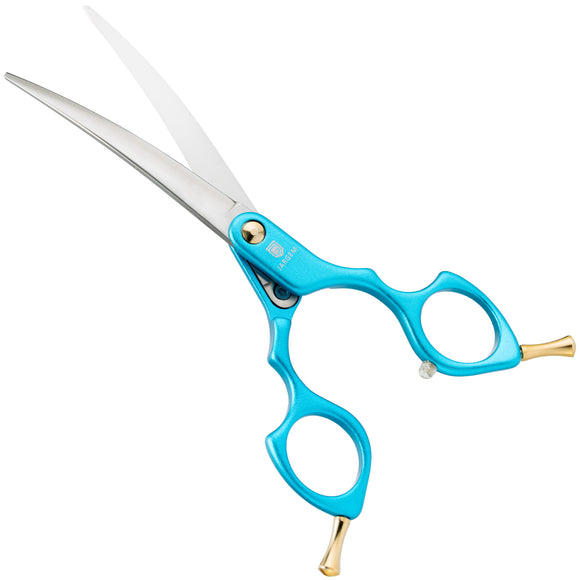 Jargem Asian Style Light Curved Scissors 6" – Ultra-Light Red Blades for Precision Grooming