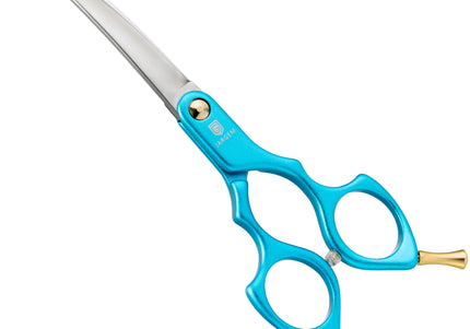 Jargem Asian Style Light Curved Scissors 6" – Ultra-Light Red Blades for Precision Grooming