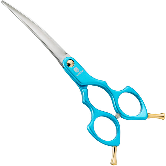 Jargem Asian Style Light Curved Scissors 6" – Ultra-Light Red Blades for Precision Grooming