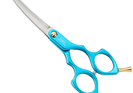 Jargem Asian Style Light Curved Scissors 6" – Ultra-Light Red Blades for Precision Grooming