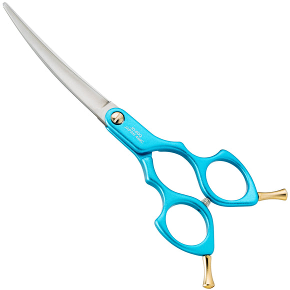 Jargem Asian Style Light Curved Scissors 6" – Ultra-Light Red Blades for Precision Grooming