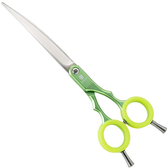 Jargem Asian Style Light Curved Scissors 6.5" – Ultra-Light Red Blades with Colored Rings