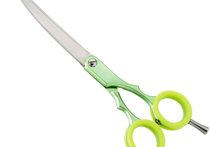 Jargem Asian Style Light Curved Scissors 6.5" – Ultra-Light Red Blades with Colored Rings