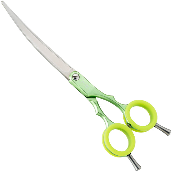 Jargem Asian Style Light Curved Scissors 6.5" – Ultra-Light Red Blades with Colored Rings
