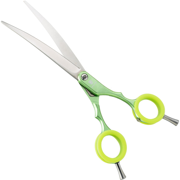 Jargem Asian Style Light Curved Scissors 6.5" – Ultra-Light Red Blades with Colored Rings