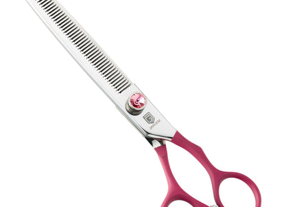 Jargem Fuchsia Thinning Scissors – 7" Single-Sided, 50 Teeth, Ergonomic Soft Handle