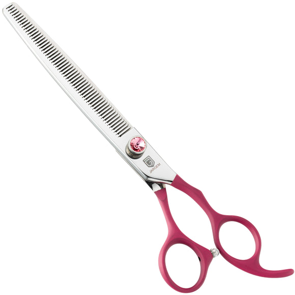 Jargem Fuchsia Thinning Scissors – 7" Single-Sided, 50 Teeth, Ergonomic Soft Handle