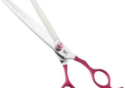 Jargem Fuchsia Thinning Scissors – 7" Single-Sided, 50 Teeth, Ergonomic Soft Handle
