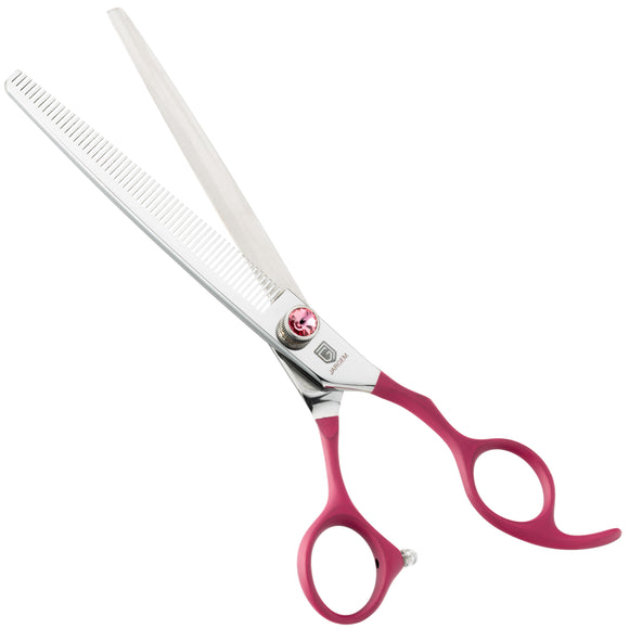 Jargem Fuchsia Thinning Scissors – 7" Single-Sided, 50 Teeth, Ergonomic Soft Handle