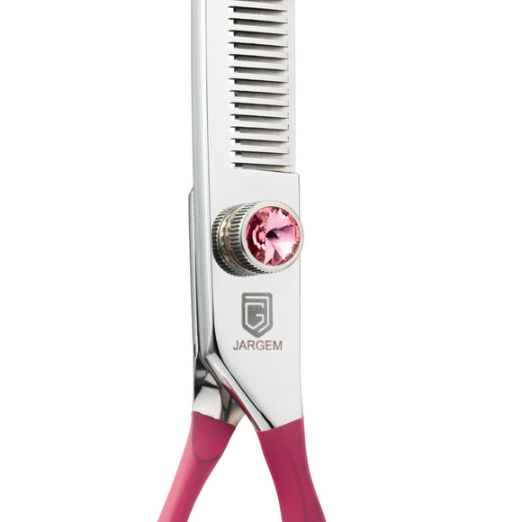 Jargem Fuchsia Thinning Scissors – 7" Single-Sided, 50 Teeth, Ergonomic Soft Handle