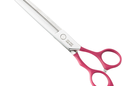 Jargem Fuchsia Thinning Scissors – 7" Single-Sided, 50 Teeth, Ergonomic Soft Handle