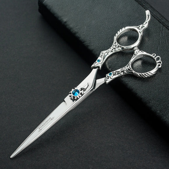 Excalibur Shears Blue Poseidon 6.5" Straight Scissors – High-Quality, Elegantly Decorated