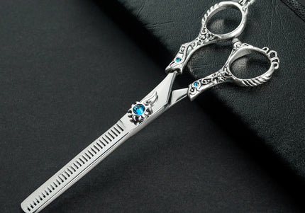 Excalibur Shears Poseidon Blue Thinner 6.5" – Single-Sided Thinning Shears, 32 Notches, Elegant Design