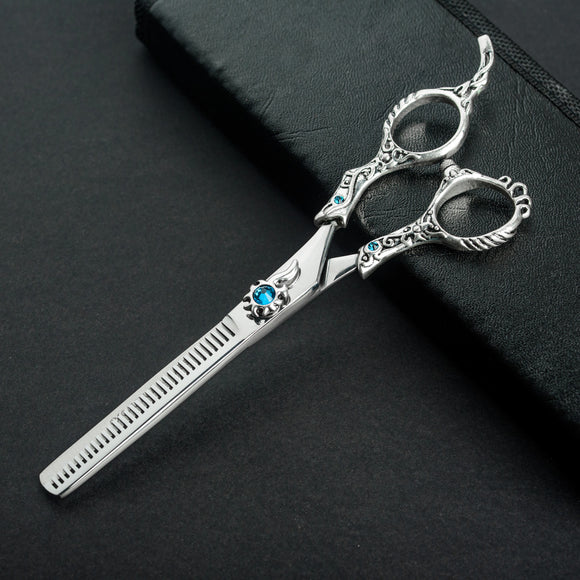 Excalibur Shears Poseidon Blue Thinner 6.5" – Single-Sided Thinning Shears, 32 Notches, Elegant Design