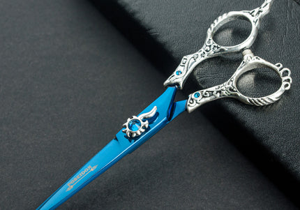 Excalibur Shears Blue Poseidon 6.5" Straight Scissors – High-Quality, Elegantly Decorated
