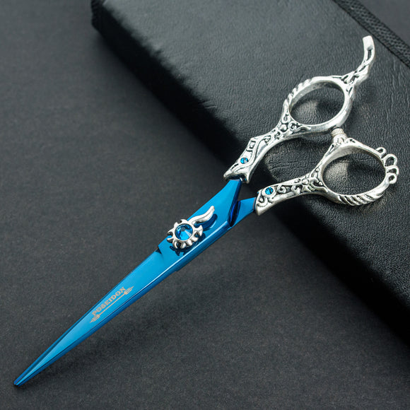Excalibur Shears Blue Poseidon 6.5" Straight Scissors – High-Quality, Elegantly Decorated