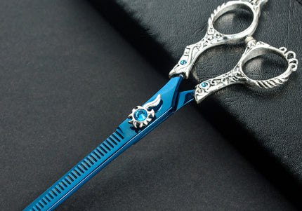 Excalibur Shears Poseidon Blue Thinner 6.5" – Single-Sided Thinning Shears, 32 Notches, Elegant Design
