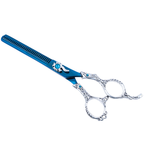 Excalibur Shears Poseidon Blue Thinner 6.5" – Single-Sided Thinning Shears, 32 Notches, Elegant Design
