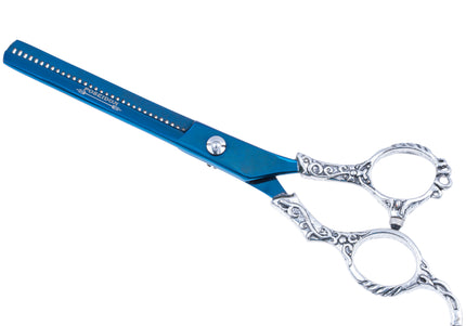 Excalibur Shears Poseidon Blue Thinner 6.5" – Single-Sided Thinning Shears, 32 Notches, Elegant Design