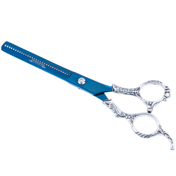Excalibur Shears Poseidon Blue Thinner 6.5" – Single-Sided Thinning Shears, 32 Notches, Elegant Design