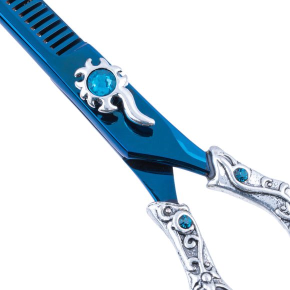 Excalibur Shears Poseidon Blue Thinner 6.5" – Single-Sided Thinning Shears, 32 Notches, Elegant Design