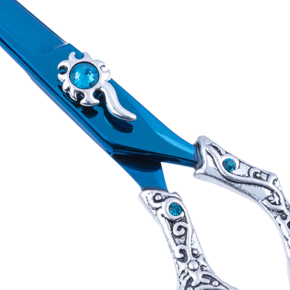 Excalibur Shears Blue Poseidon 6.5" Straight Scissors – High-Quality, Elegantly Decorated
